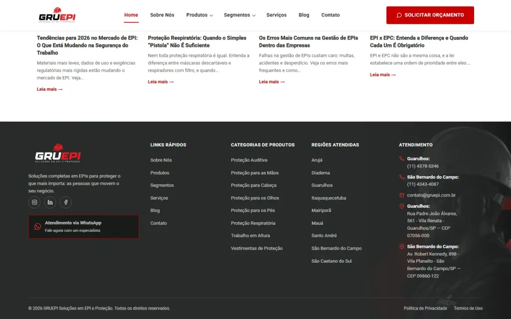 Tela do site GRUEPI desenvolvido pela Artfique