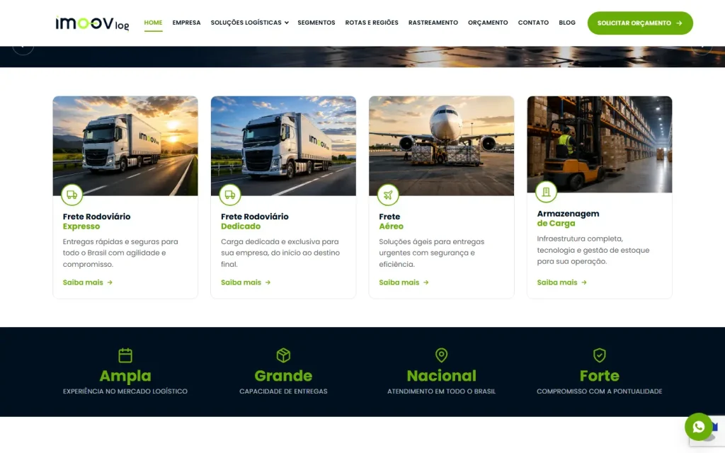 Tela do site IMOOV LOG desenvolvido pela Artfique