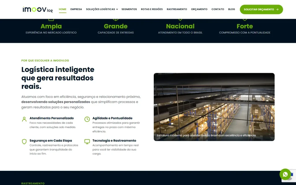 Tela do site IMOOV LOG desenvolvido pela Artfique