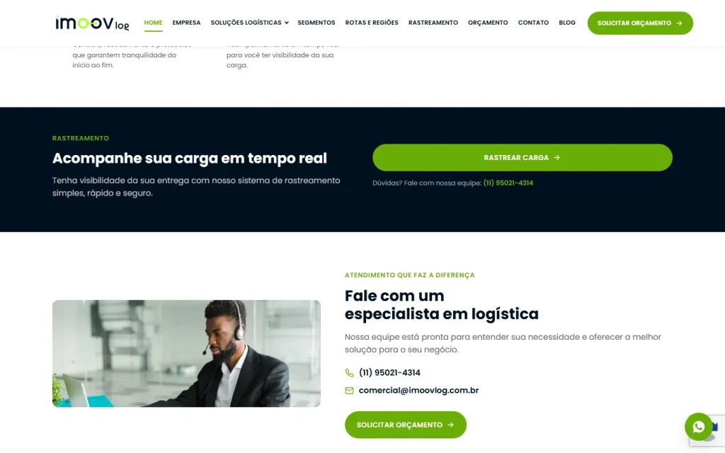 Tela do site IMOOV LOG desenvolvido pela Artfique