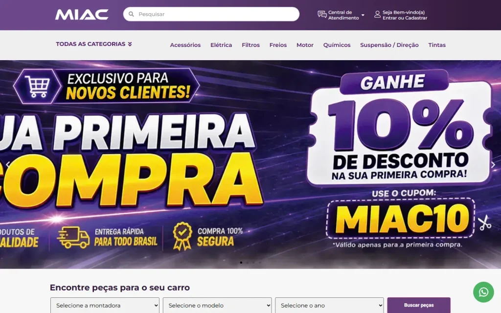 Loja virtual MIAC Loja de Autopeças — tela 1