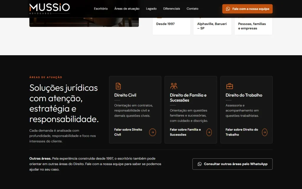 Tela do site Mussio Advogados desenvolvido pela Artfique