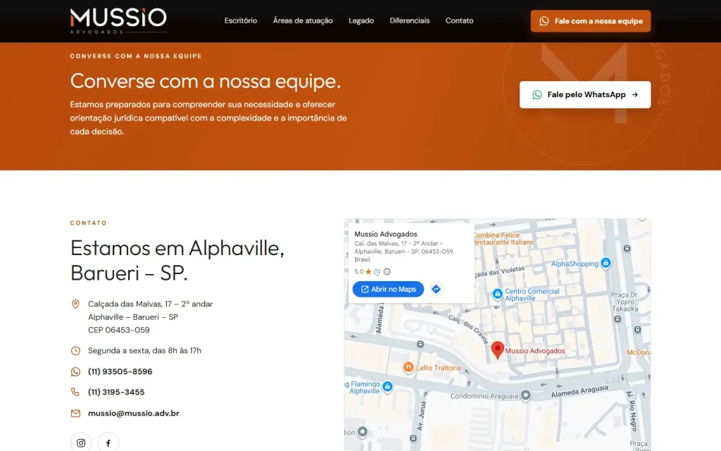 Tela do site Mussio Advogados desenvolvido pela Artfique