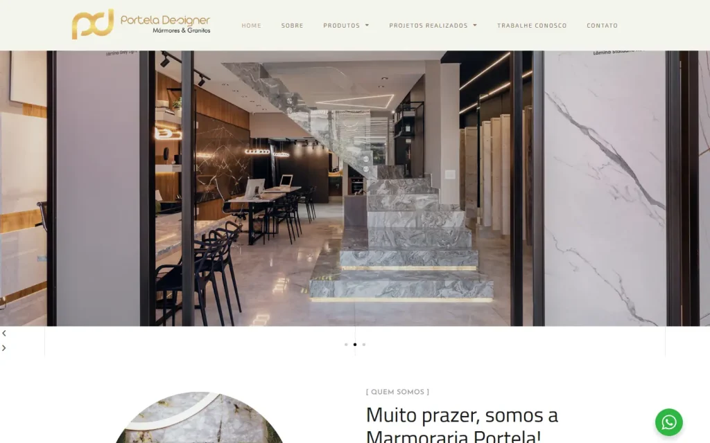 Tela do site Portela Designer Mármores desenvolvido pela Artfique