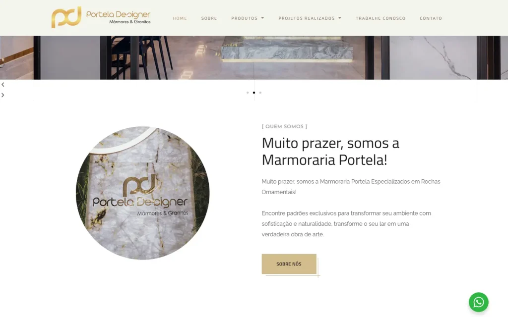 Tela do site Portela Designer Mármores desenvolvido pela Artfique