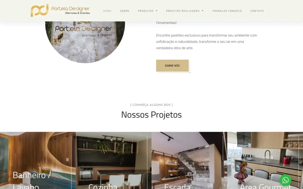 Tela do site Portela Designer Mármores desenvolvido pela Artfique