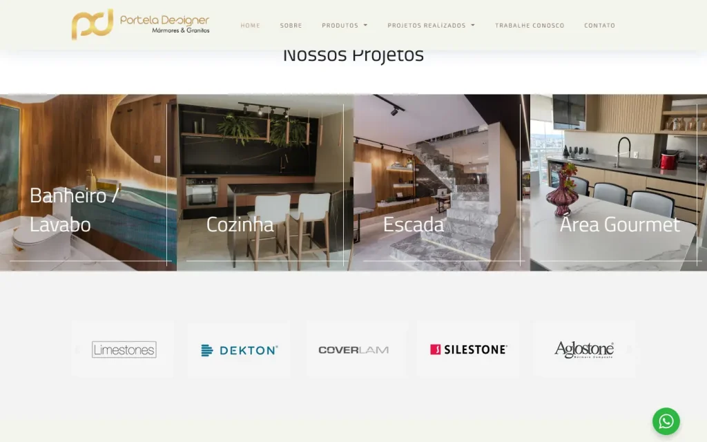 Tela do site Portela Designer Mármores desenvolvido pela Artfique