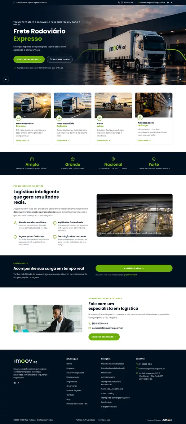 Site IMOOV LOG criado pela Artfique