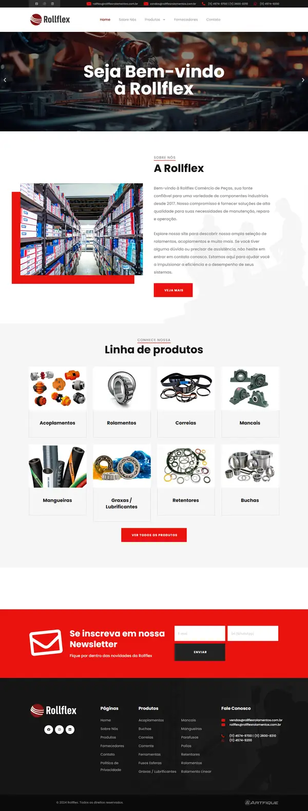 Site Rollflex Rolamentos criado pela Artfique
