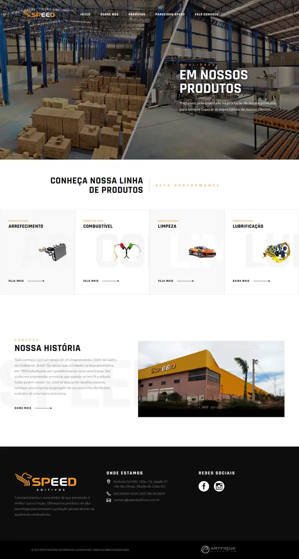 Site Speed Aditivos criado pela Artfique