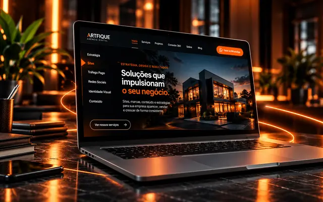 Notebook exibindo site profissional criado pela Artfique