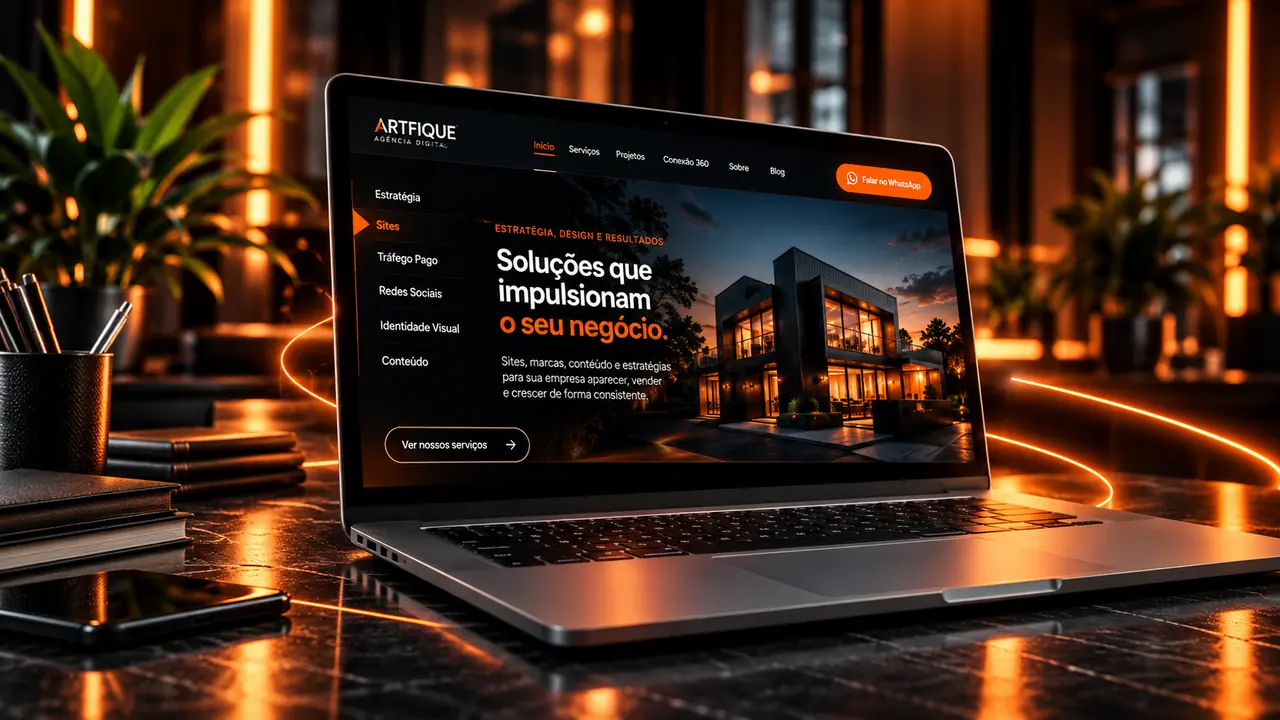 Notebook exibindo site profissional criado pela Artfique
