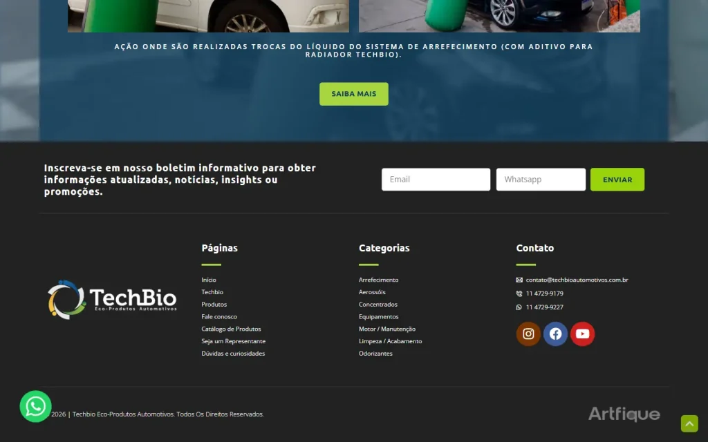 Tela do site TechBio desenvolvido pela Artfique